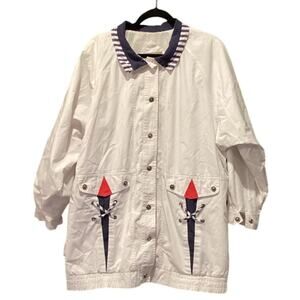 Vintage Current Seen White Gold Button Jacket Nautical windbreaker Bomber 1X